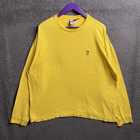 Vintage Y2k Tommy Hilfiger Classic Yellow Long Sleeve Shirt Mens 2XL Distressed - Picture 1 of 16